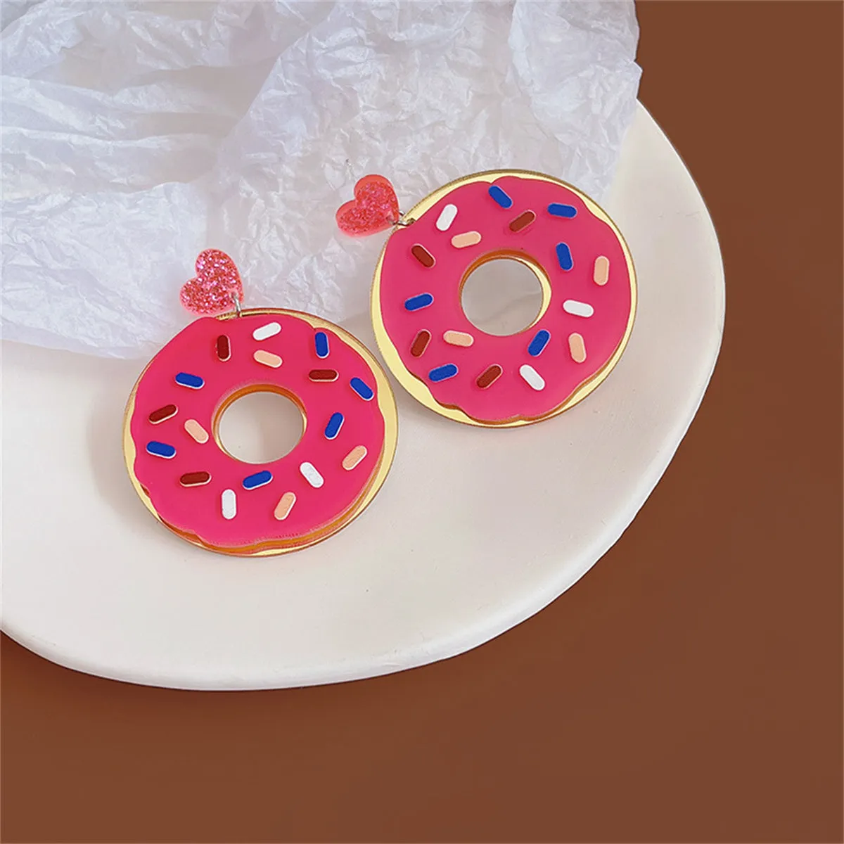 Pink Acrylic & 18K Gold-Plated Doughnut Drop Earrings