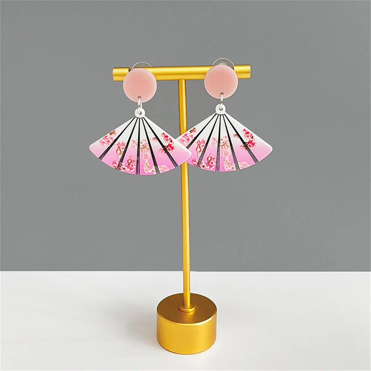 Pink Acrylic & Silver-Plated Landscape Fan Drop Earrings