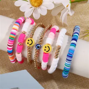 Pink & 18K Gold-Plated Multicolor Smiley Stretch Bracelet Set