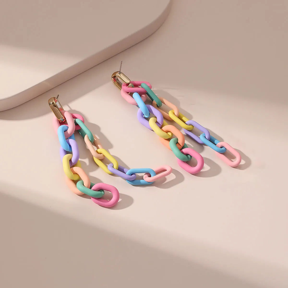 Pink & Blue Cable-Chain Tassel Drop Earrings