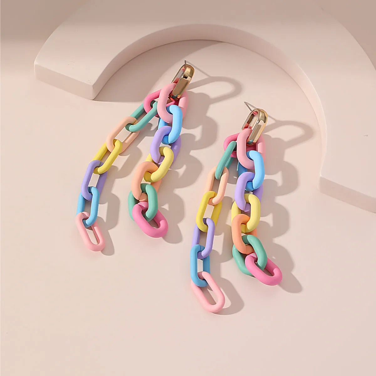 Pink & Blue Cable-Chain Tassel Drop Earrings