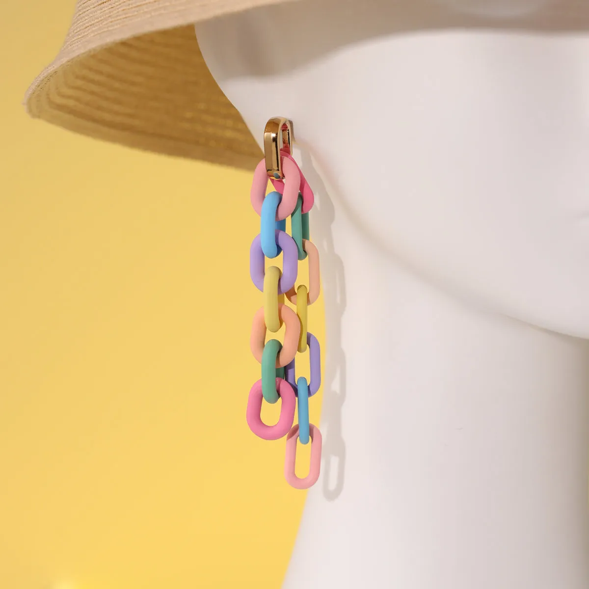 Pink & Blue Cable-Chain Tassel Drop Earrings