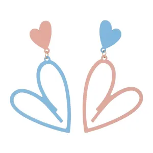 Pink & Blue Open Heart Drop Earrings