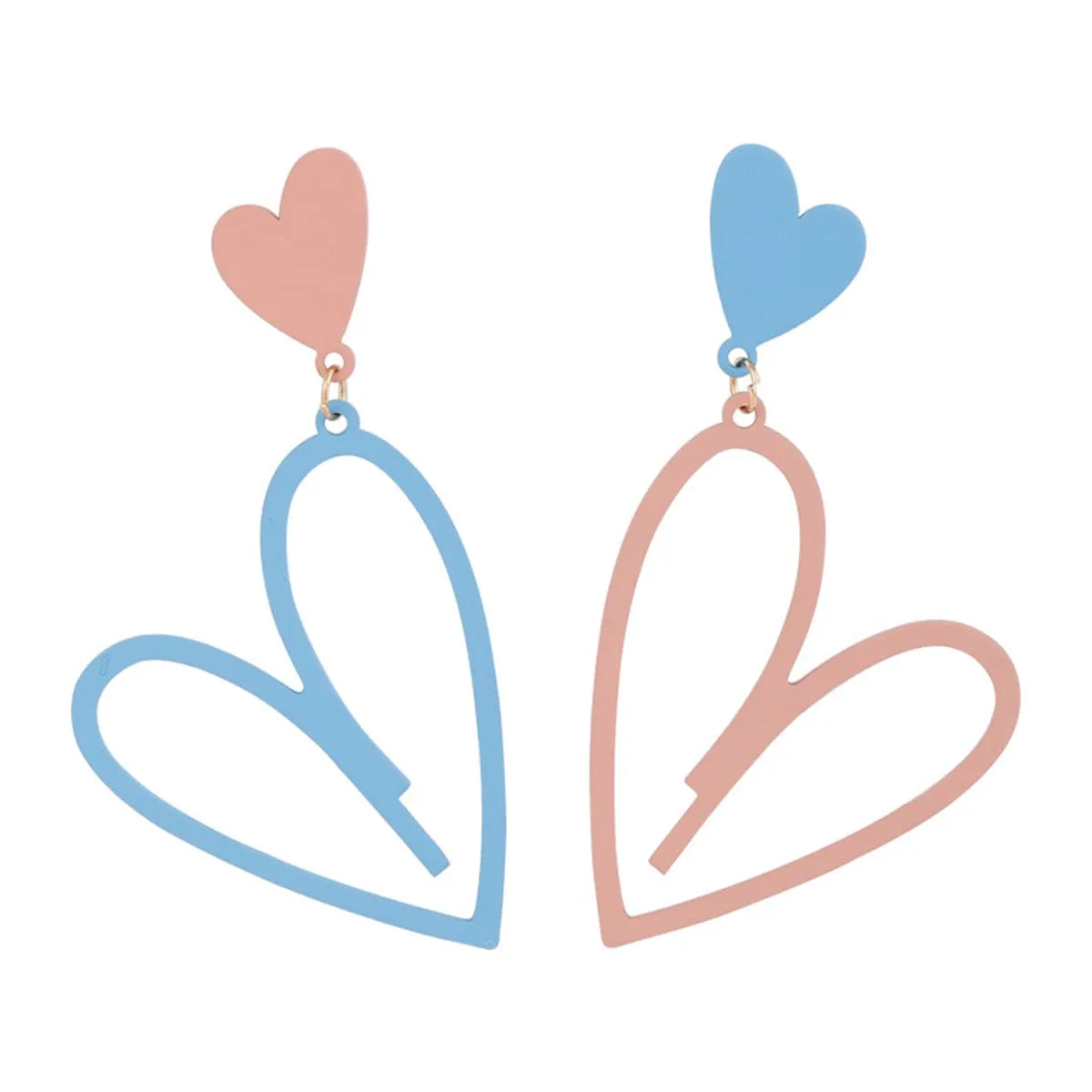Pink & Blue Open Heart Drop Earrings