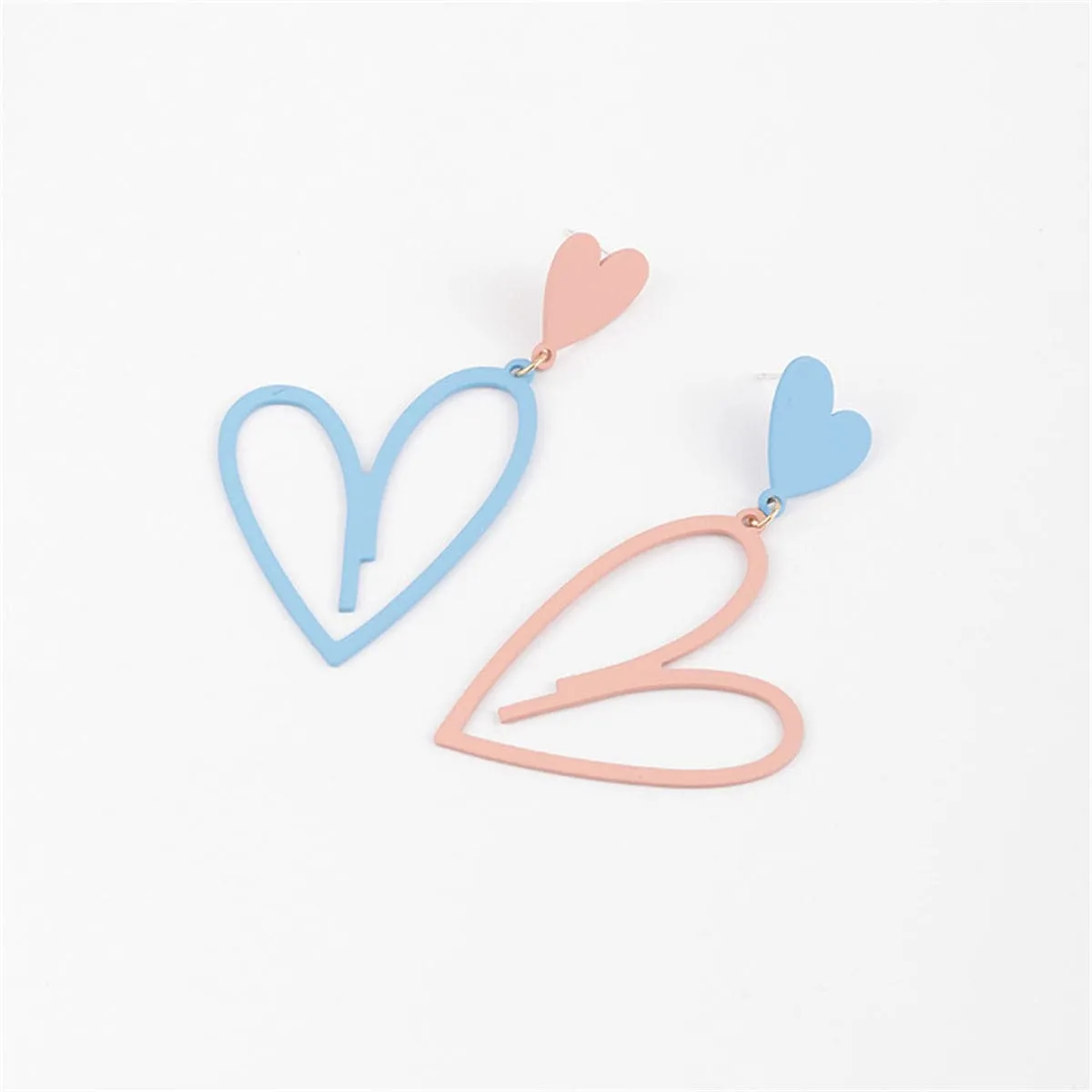 Pink & Blue Open Heart Drop Earrings