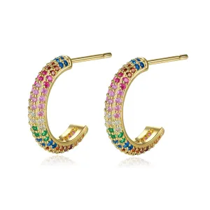 Pink & Green Rainbow Cubic Zirconia 18K Gold-Plated Huggie Earrings