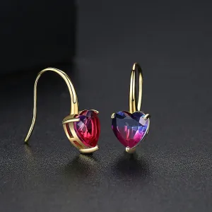 Pink Crystal & 18K Gold-Plated Heart Drop Earrings