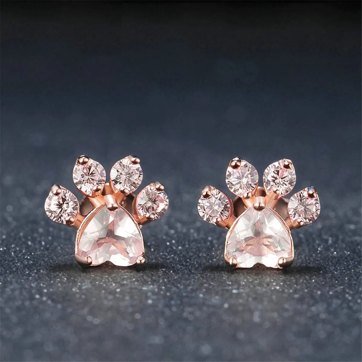 Pink Crystal & 18K Rose Gold-Plated Paw Print Stud Earrings