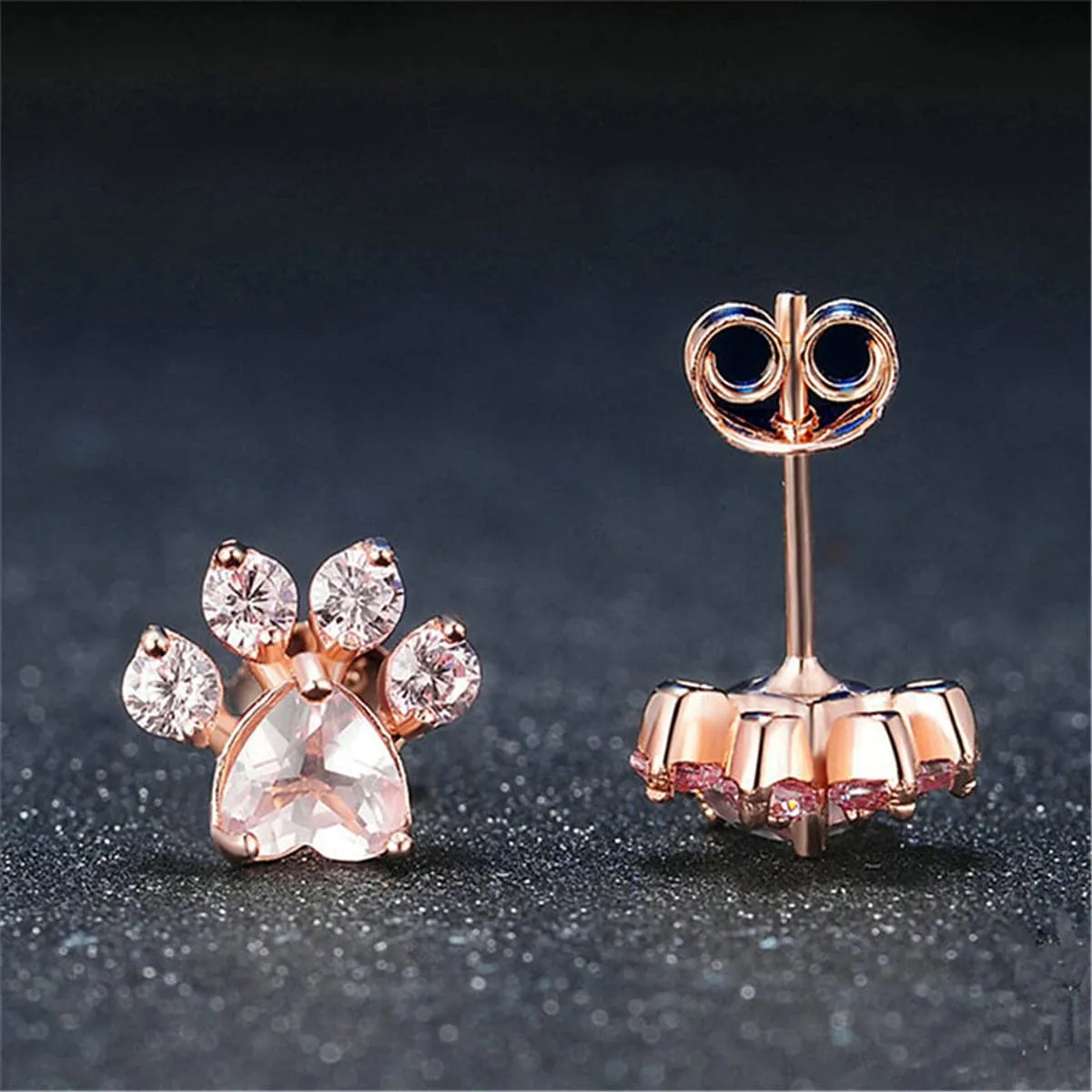 Pink Crystal & 18K Rose Gold-Plated Paw Print Stud Earrings