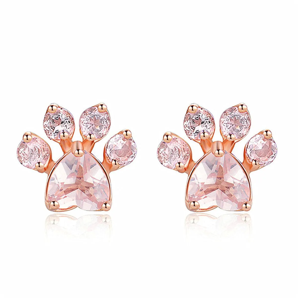 Pink Crystal & 18K Rose Gold-Plated Paw Print Stud Earrings