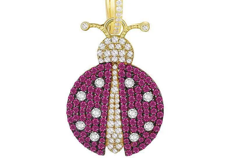 Pink Diamond Ladybird Shape Asymmetric Earrings