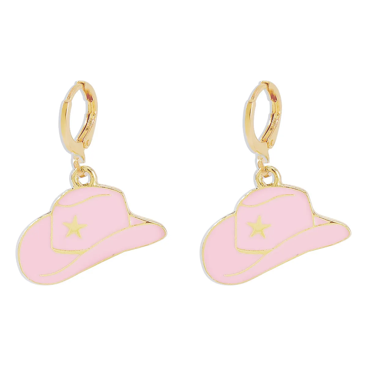 Pink Enamel & 18K Gold-Plated Cowboy Hat Huggie Earrings