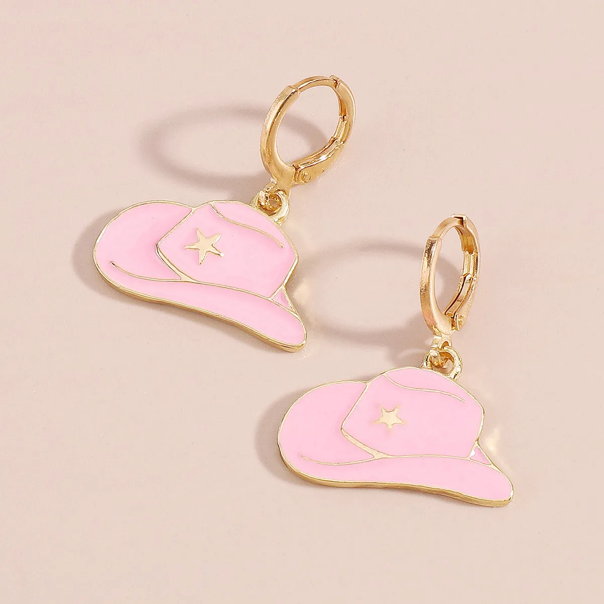 Pink Enamel & 18K Gold-Plated Cowboy Hat Huggie Earrings
