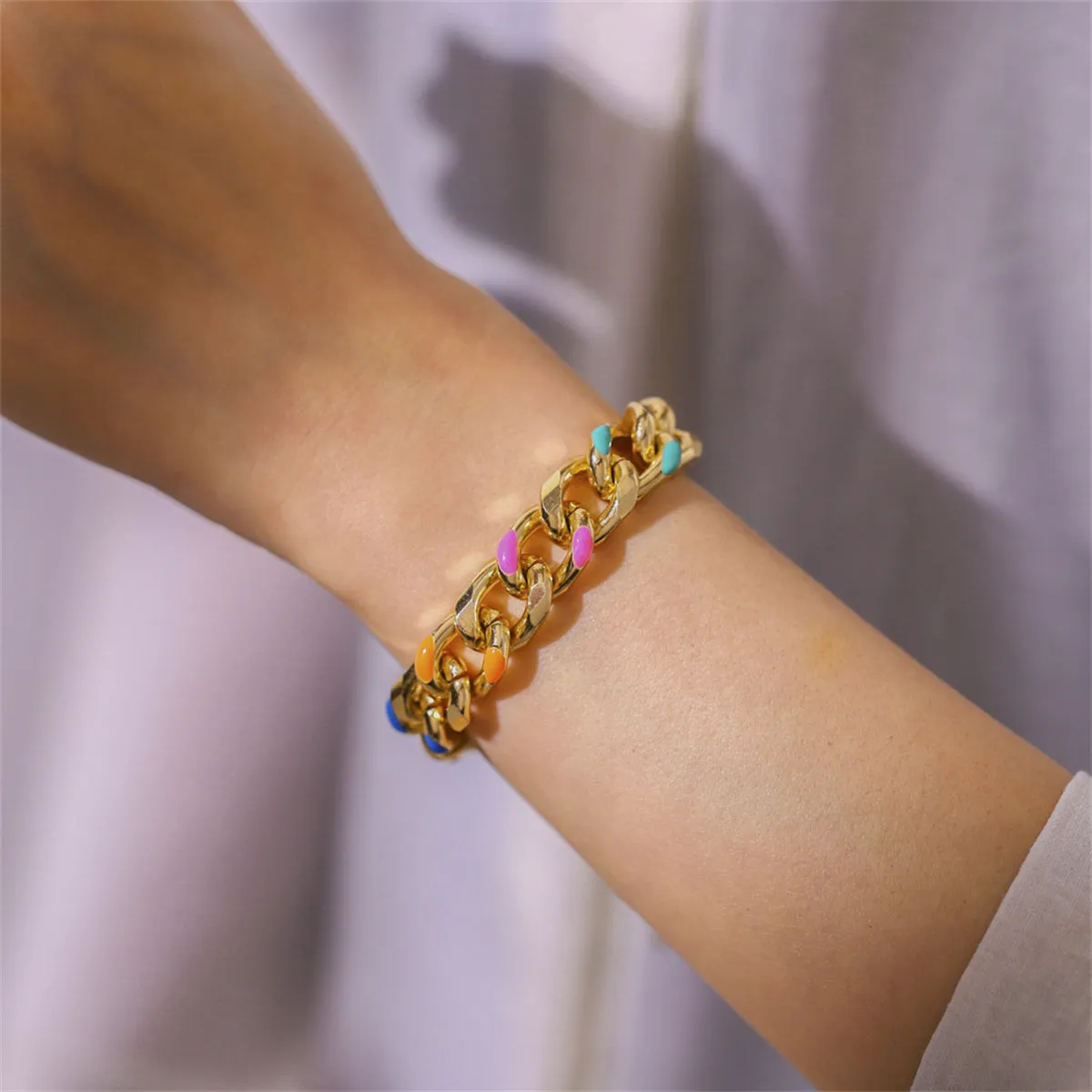 Pink Enamel & 18K Gold-Plated Curb Chain Bracelet