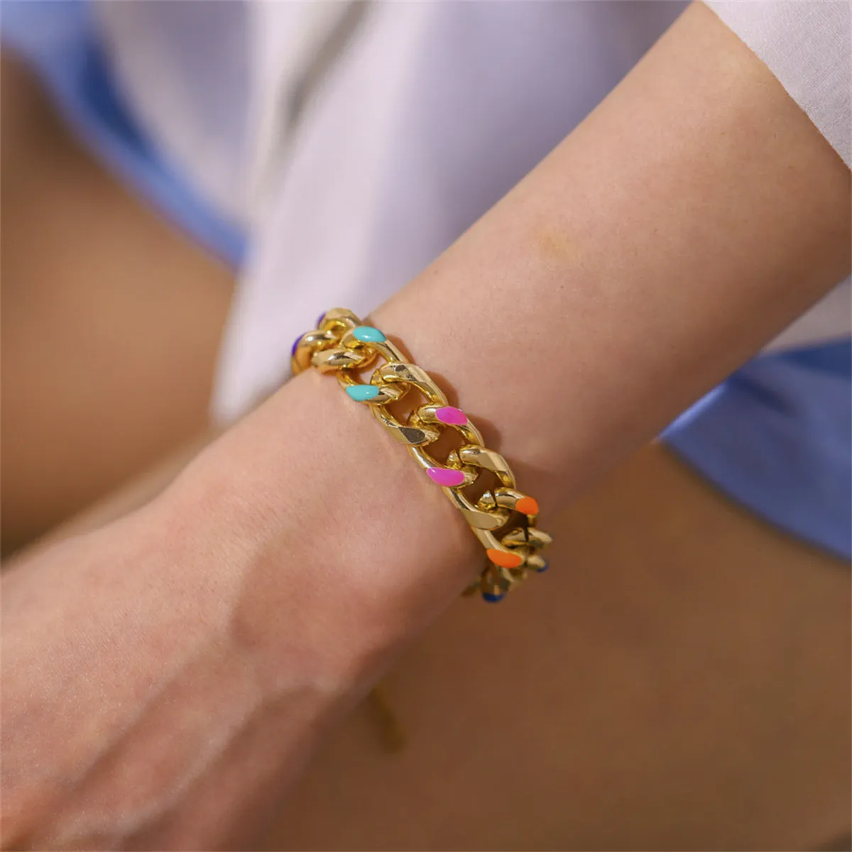 Pink Enamel & 18K Gold-Plated Curb Chain Bracelet