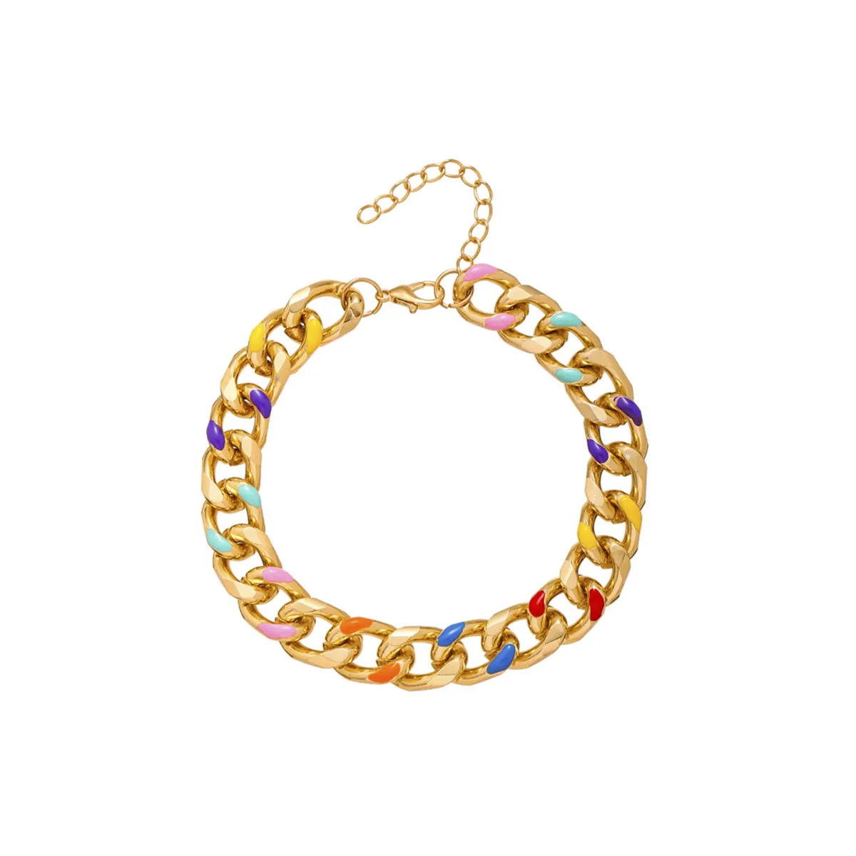 Pink Enamel & 18K Gold-Plated Curb Chain Bracelet