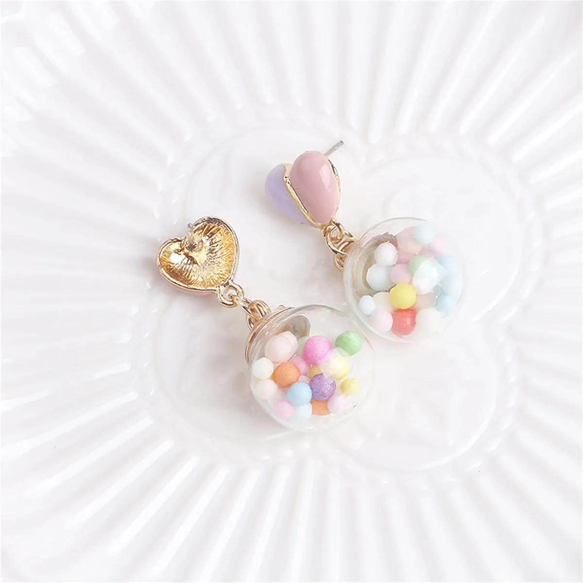 Pink Multicolor & 18K Gold-Plated Heart Ball Drop Earrings