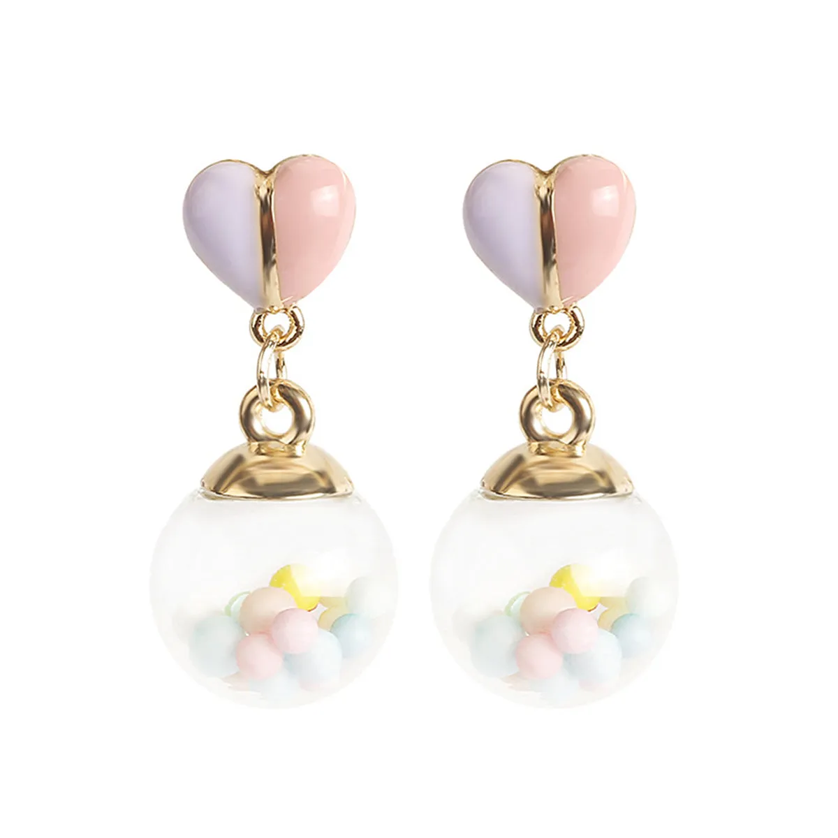 Pink Multicolor & 18K Gold-Plated Heart Ball Drop Earrings