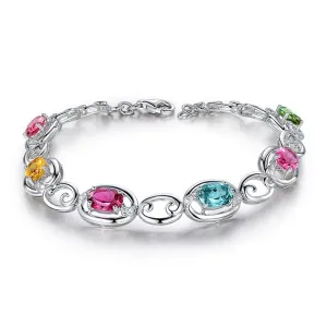 Pink Oval Crystal & Silver-Plated Station Bracelet