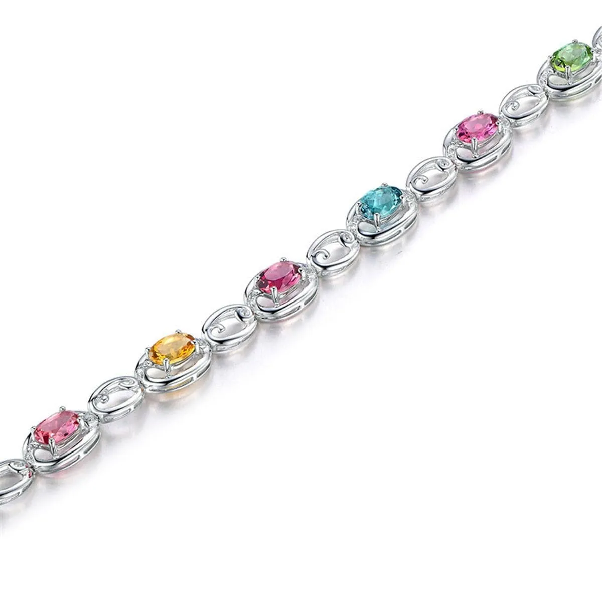 Pink Oval Crystal & Silver-Plated Station Bracelet
