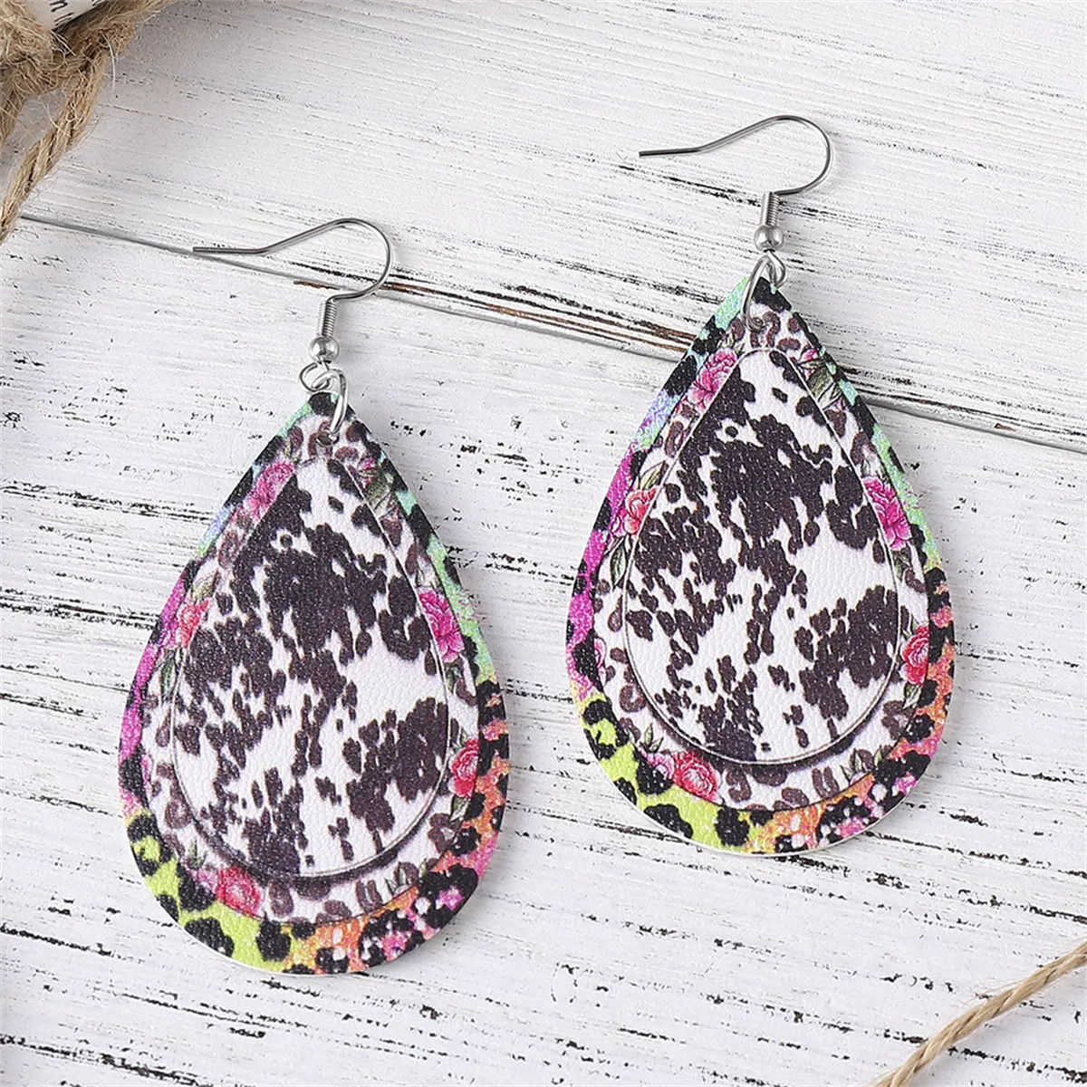 Pink Polystyrene & Silver-Plated Leopard Abstract Drop Earring