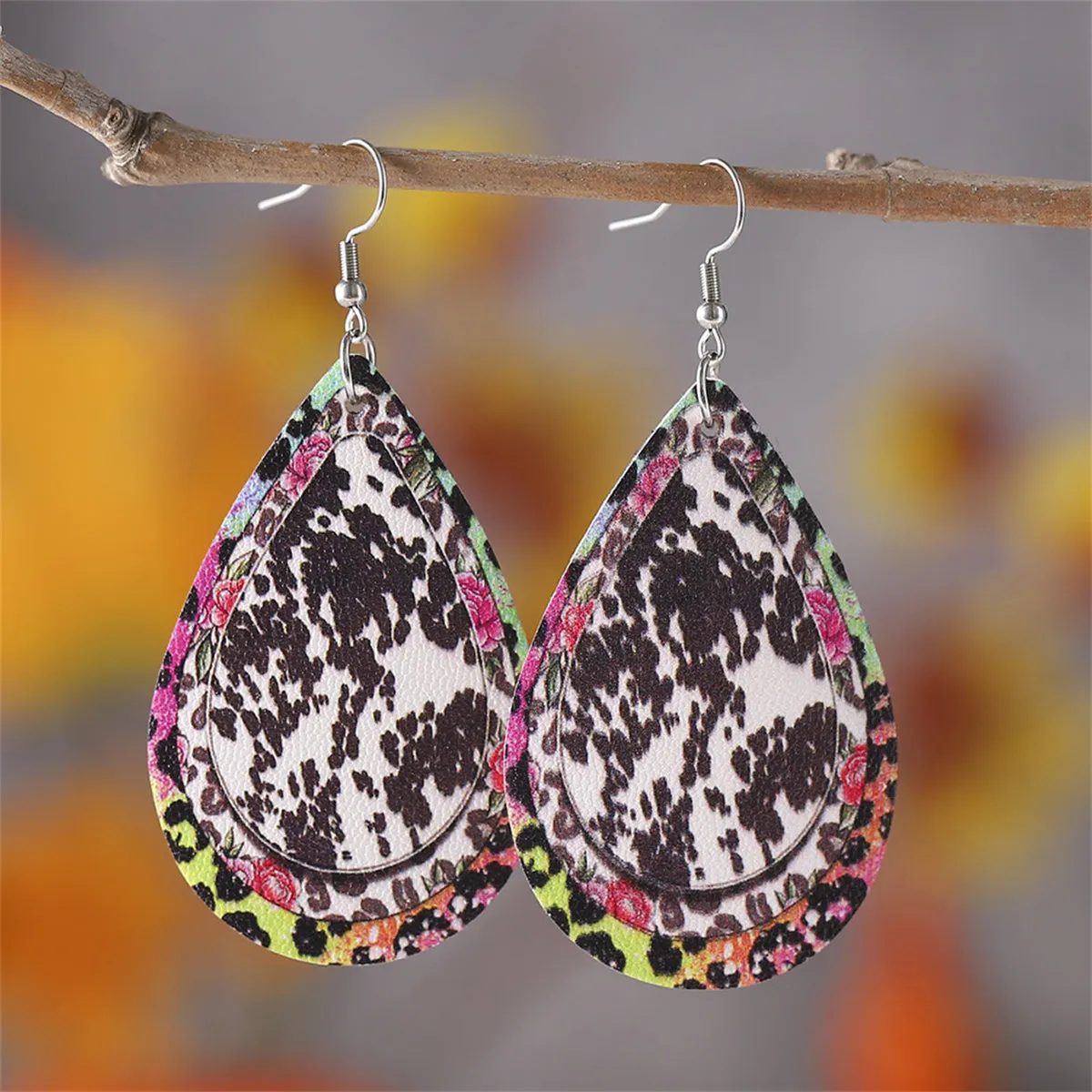 Pink Polystyrene & Silver-Plated Leopard Abstract Drop Earring