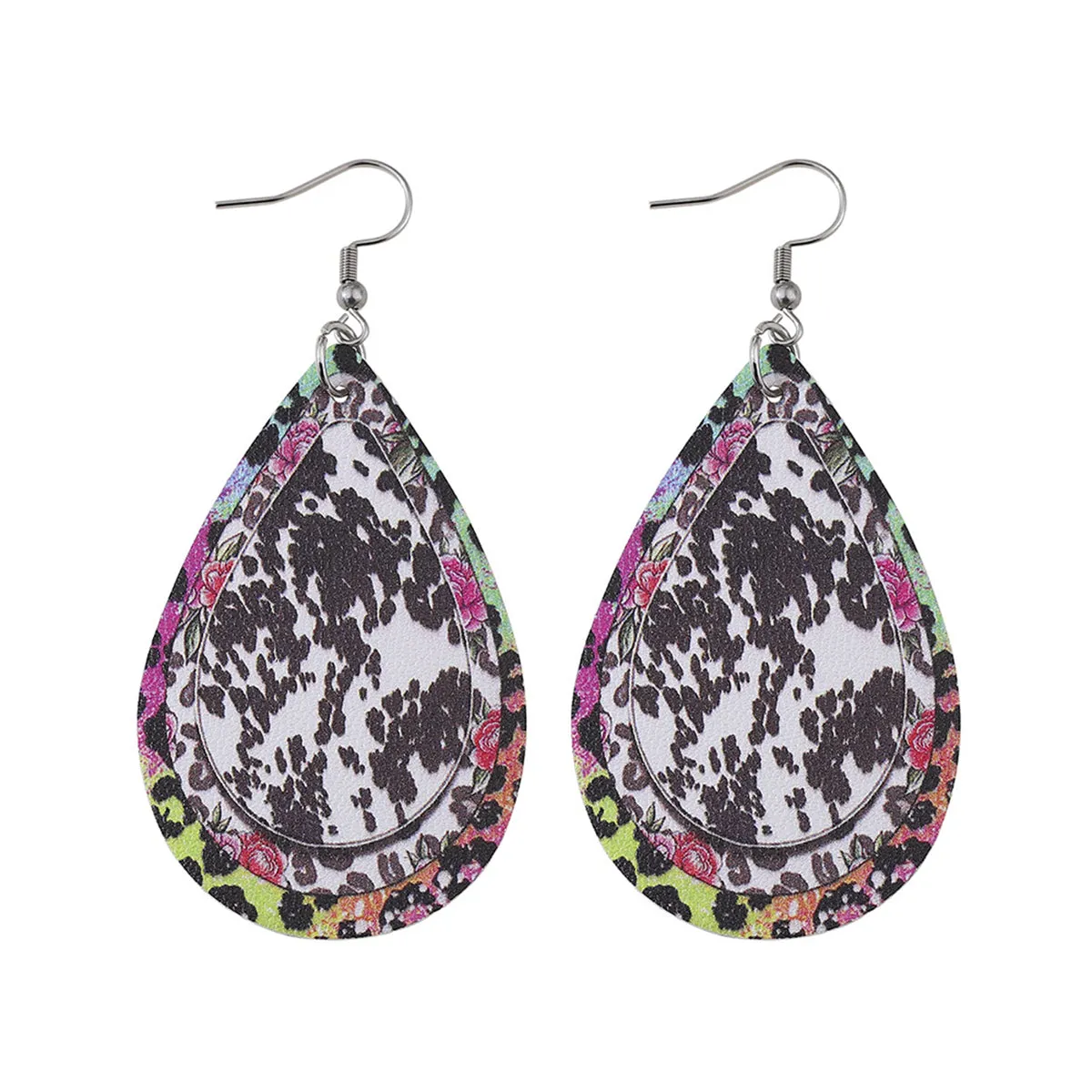 Pink Polystyrene & Silver-Plated Leopard Abstract Drop Earring