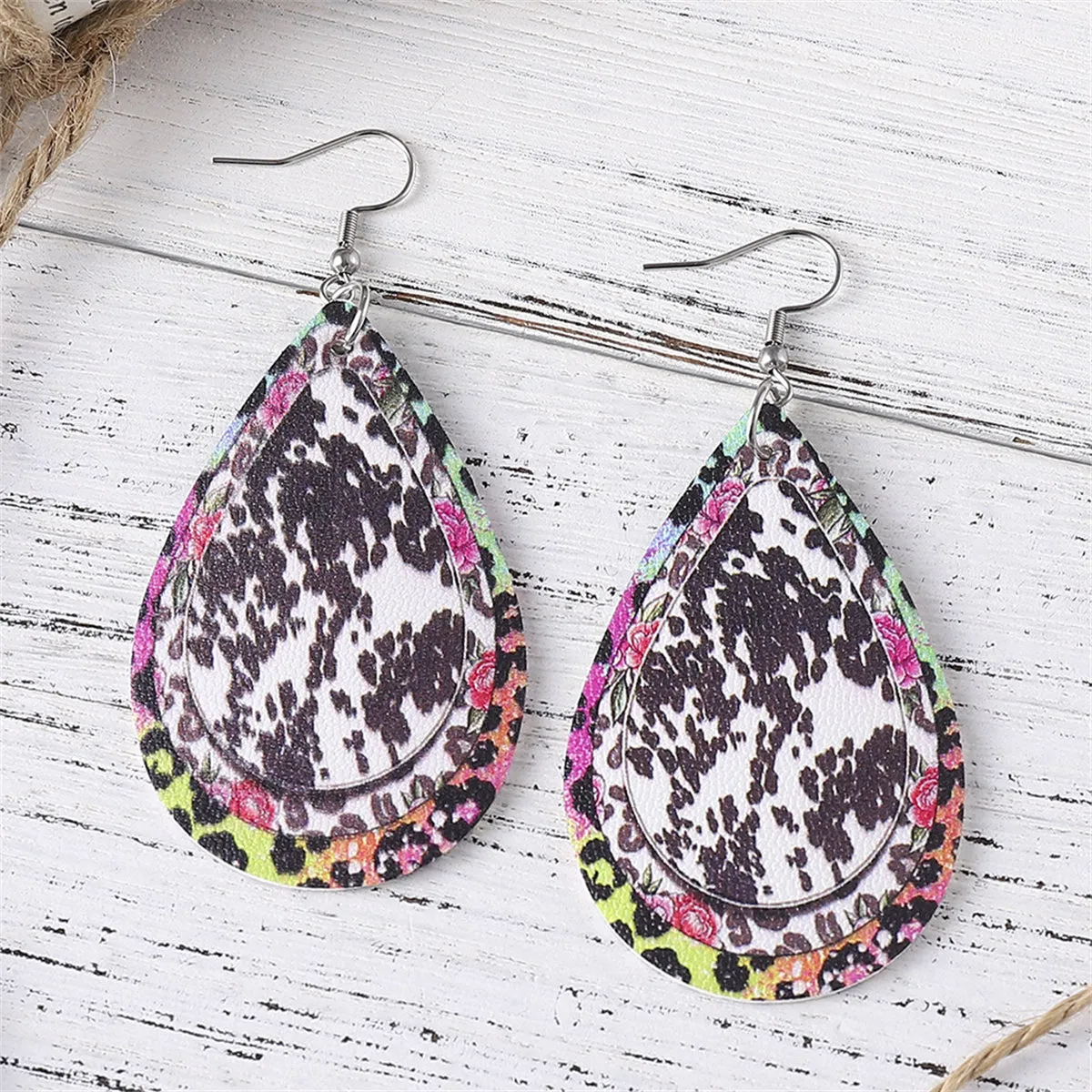 Pink Polystyrene & Silver-Plated Leopard Abstract Drop Earring