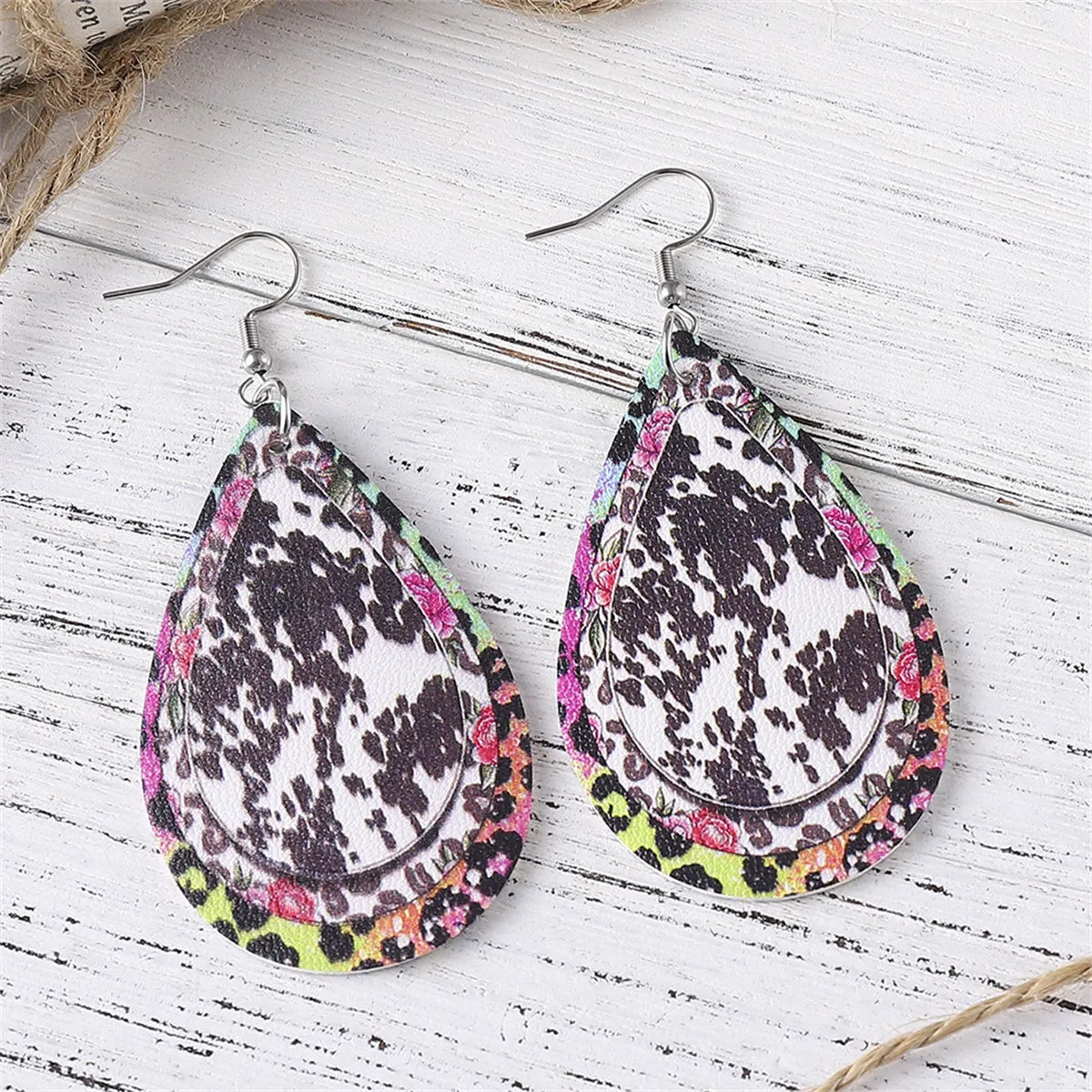 Pink Polystyrene & Silver-Plated Leopard Abstract Drop Earring