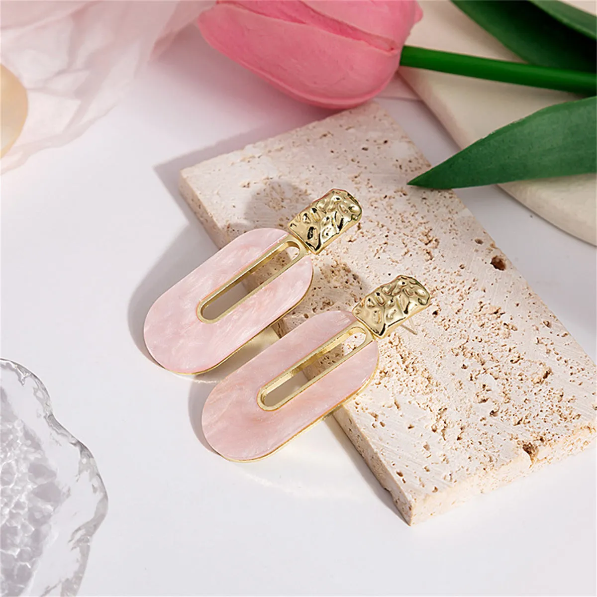 Pink Shell & 18K Gold-Plated Oval Drop Earrings