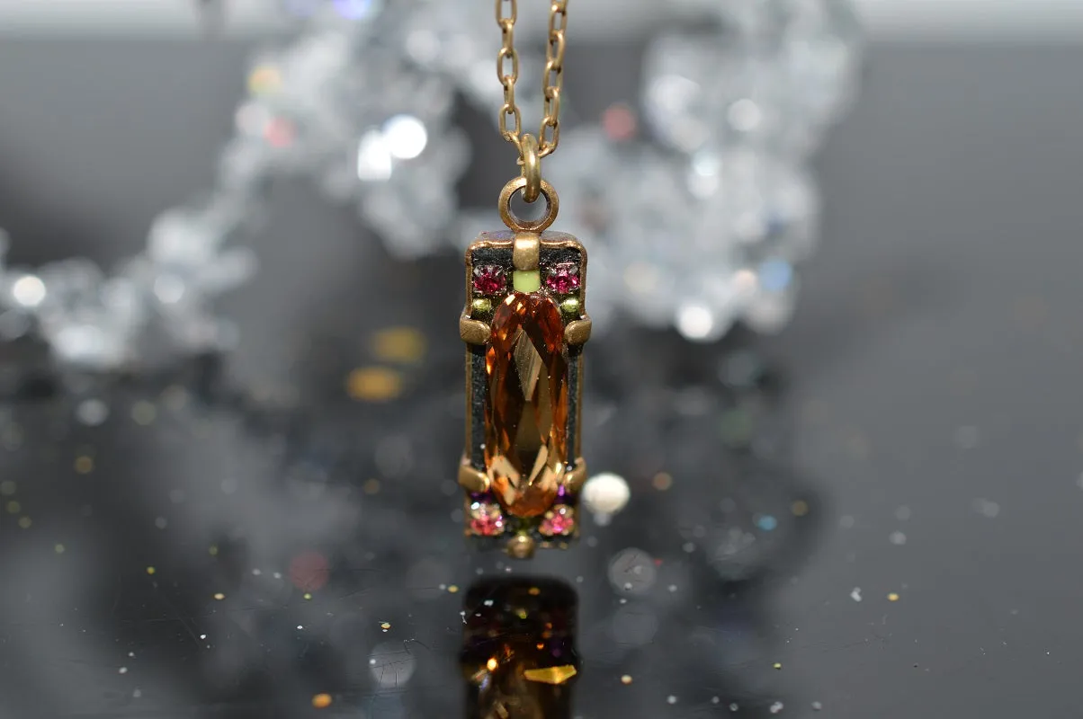 Plated Antique Silver Crystal Pendant Necklace Topaz by Firefly