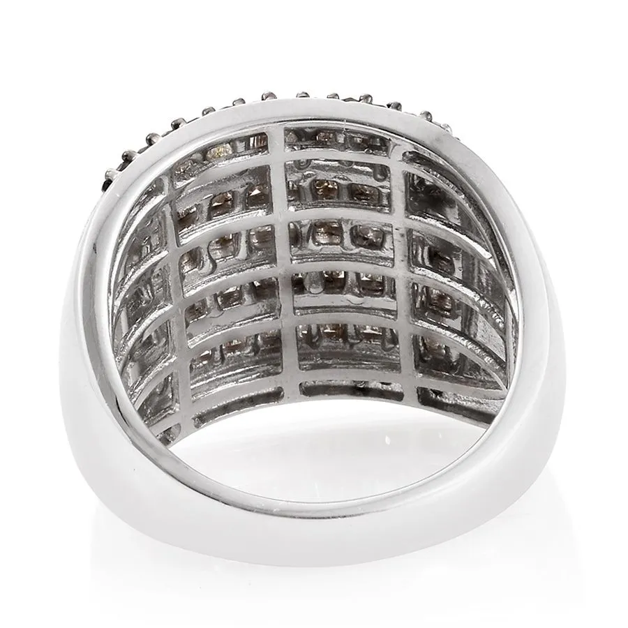 Platinum Over Sterling 2ct. White Baguette & Round Champagne DIAMOND Luxury Ring