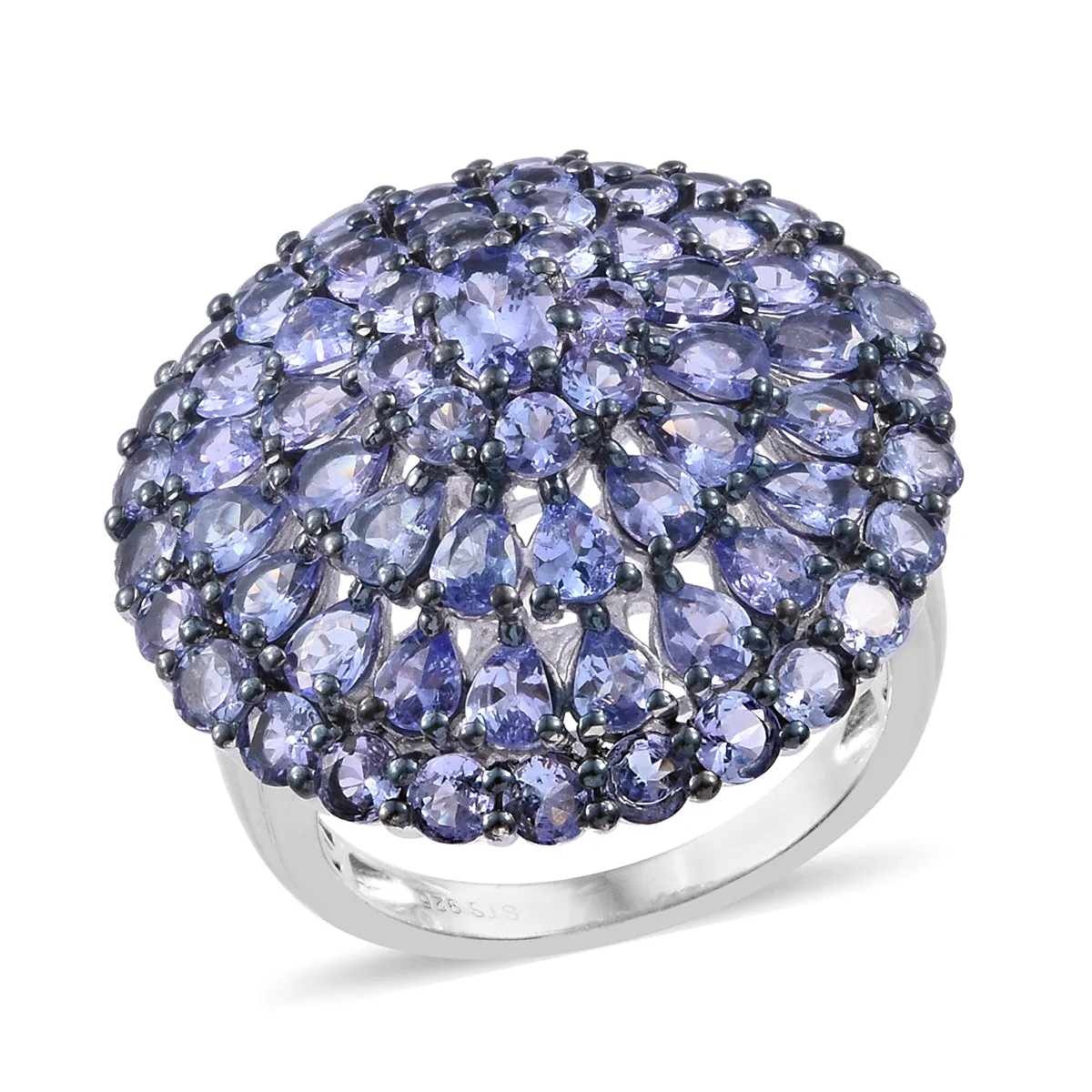 Platinum over Sterling Silver 8.35 cts. TANZANITE Multi Shapes Cluster Ring