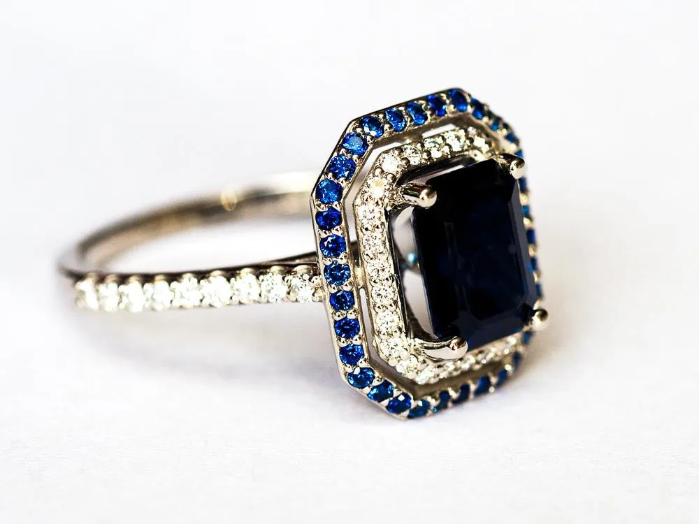 Platinum Sapphire and Diamond Engagement Ring, 1.75 ctw, 5g