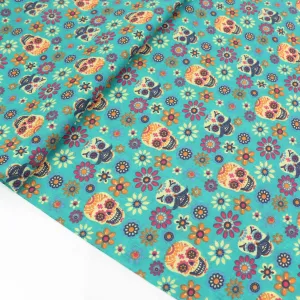 PolyCotton Poplin Fabric - Turquoise, black