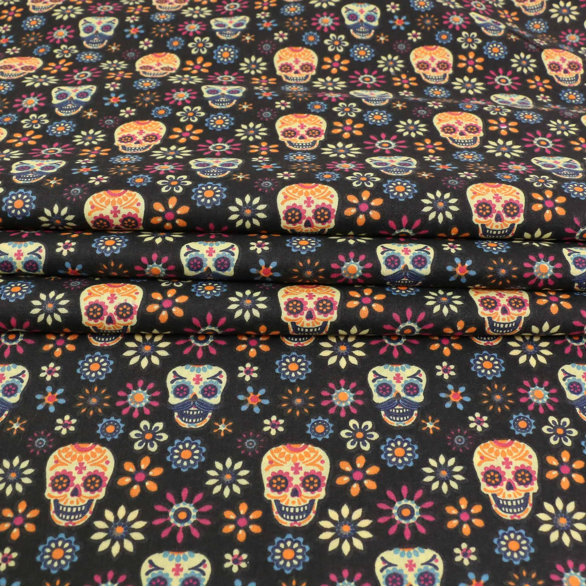 PolyCotton Poplin Fabric - Turquoise, black