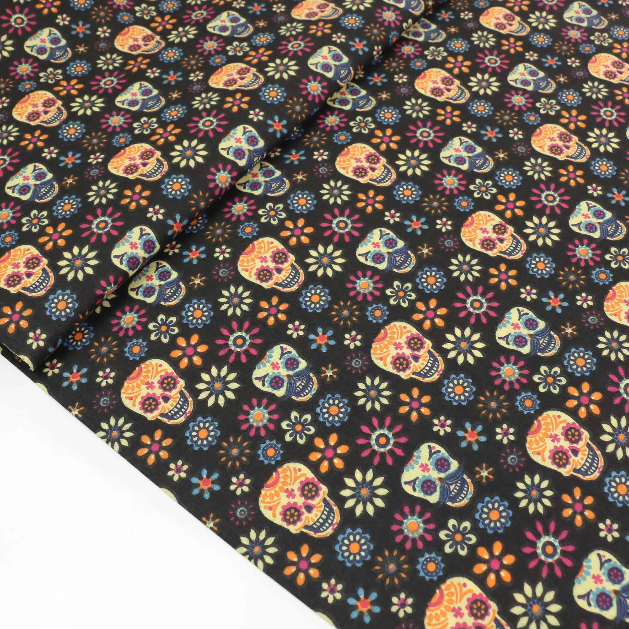 PolyCotton Poplin Fabric - Turquoise, black