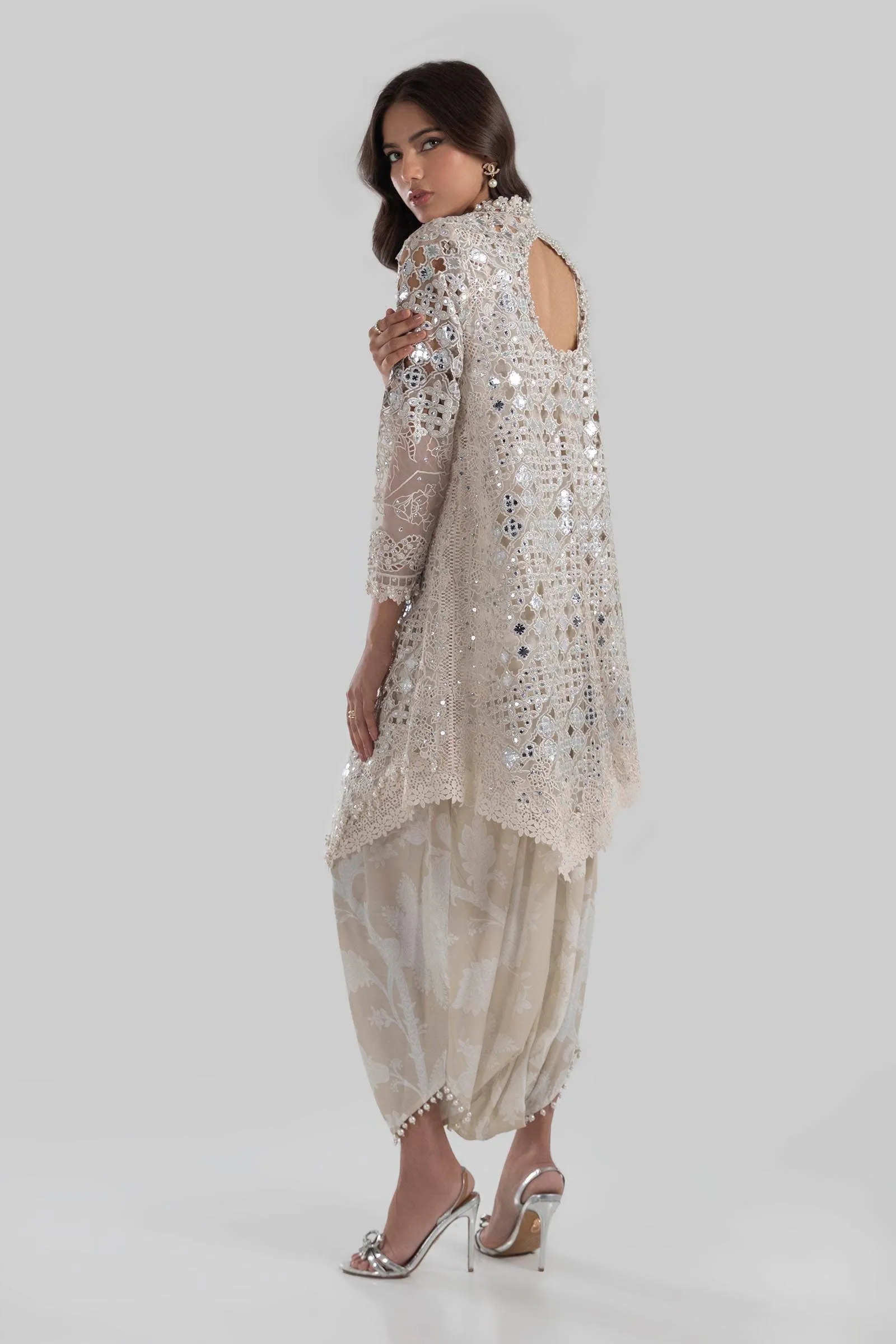 Premium Beige Shade Luxury Pret Front Open Jacket Pakistani Salwar Suit