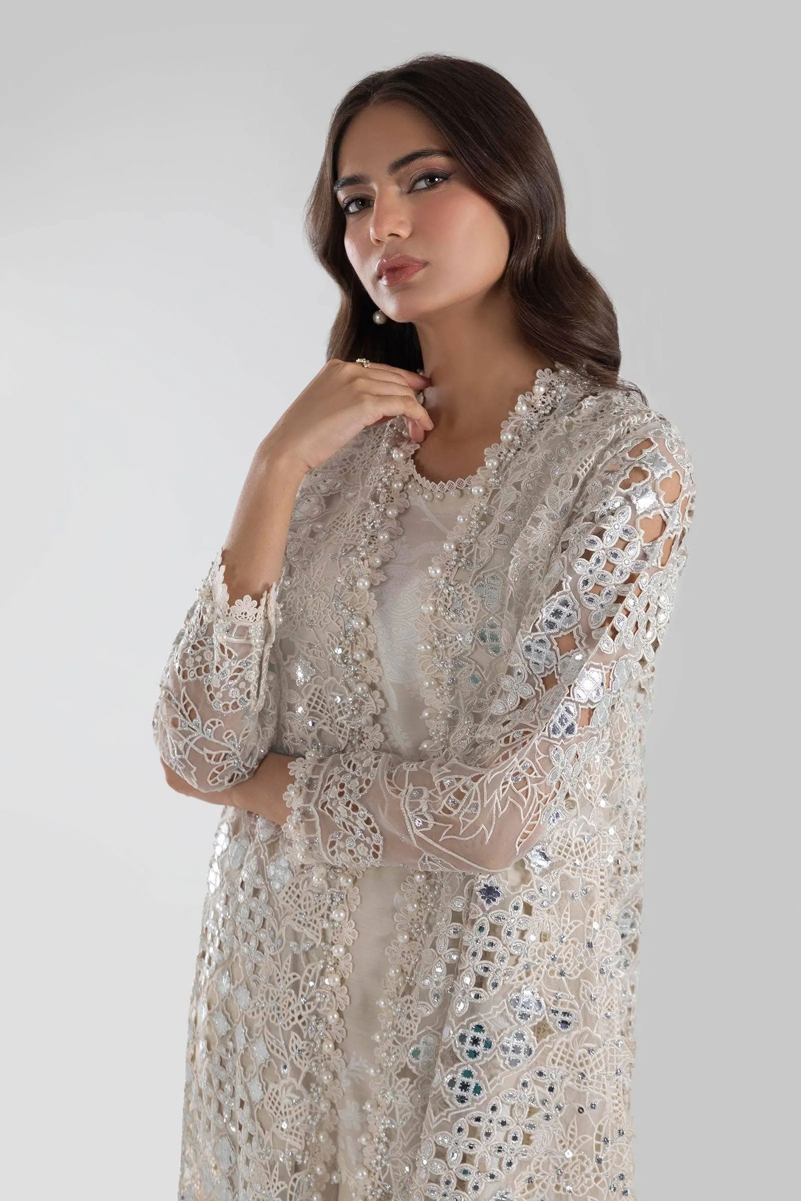 Premium Beige Shade Luxury Pret Front Open Jacket Pakistani Salwar Suit