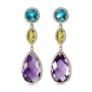 Purple & Blue Crystal Cubic Zirconia Teardrop Earrings