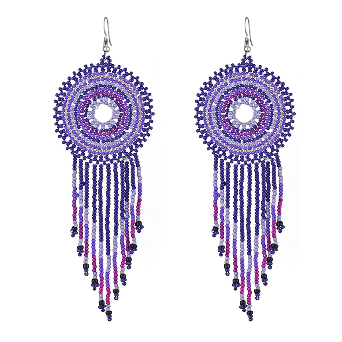 Purple & Lavender Howlite Round Tassel Drop Earrings