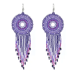 Purple & Lavender Howlite Round Tassel Drop Earrings