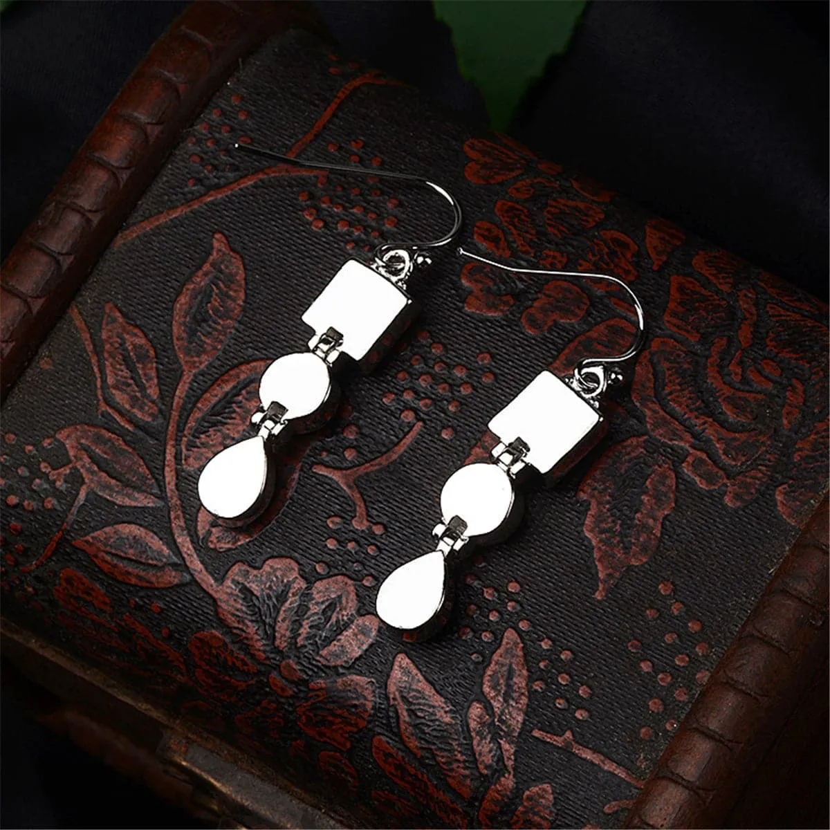 Purple Crystal & Silver-Plated Tri-Layer Drop Earrings
