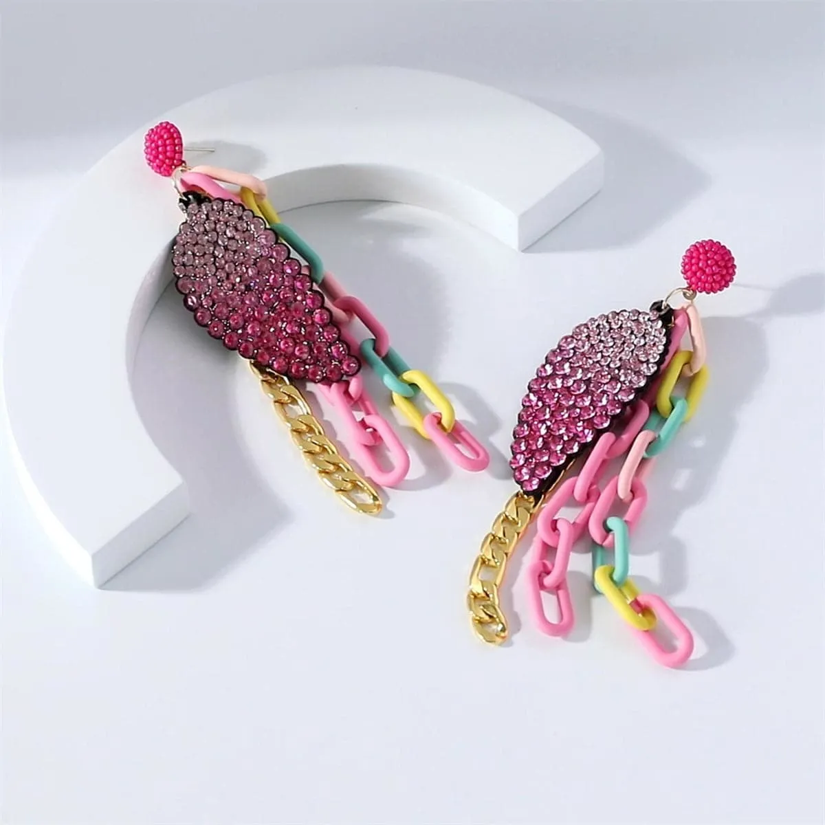 Purple Cubic Zirconia & 18K Gold-Plated Leaf Drop Earrings