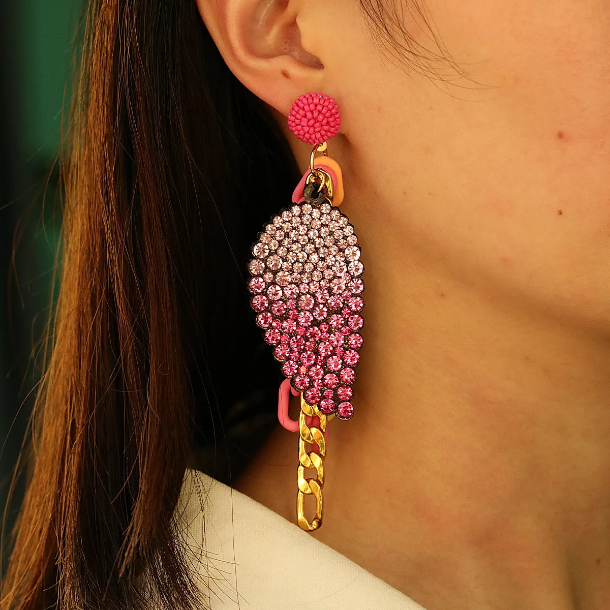 Purple Cubic Zirconia & 18K Gold-Plated Leaf Drop Earrings