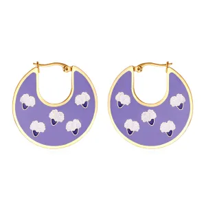 Purple Enamel & 18K Gold-Plated Flower Hoop Earrings