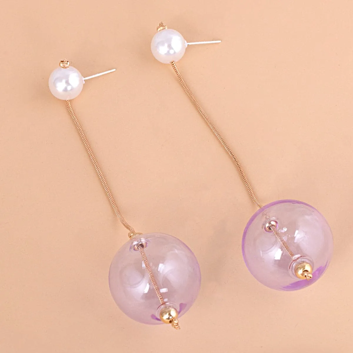 Purple Glass & Pearl 18K Gold-Plated Drop Earrings