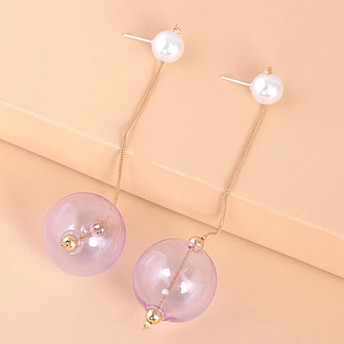 Purple Glass & Pearl 18K Gold-Plated Drop Earrings