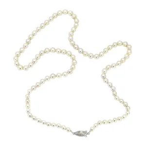 Quality Art Deco Cream Japanese Saltwater Cultured Akoya Pearl Graduated Necklace - Sterling Silver 25.50 Inch