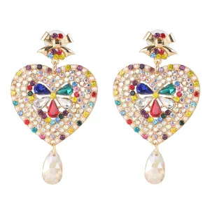 Rainbow Crystal & Cubic Zirconia Pearl Heart Drop Earrings